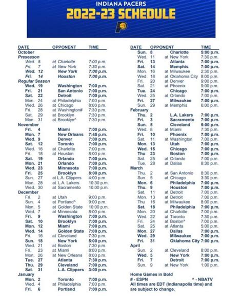 pacers schedule 2022-23
